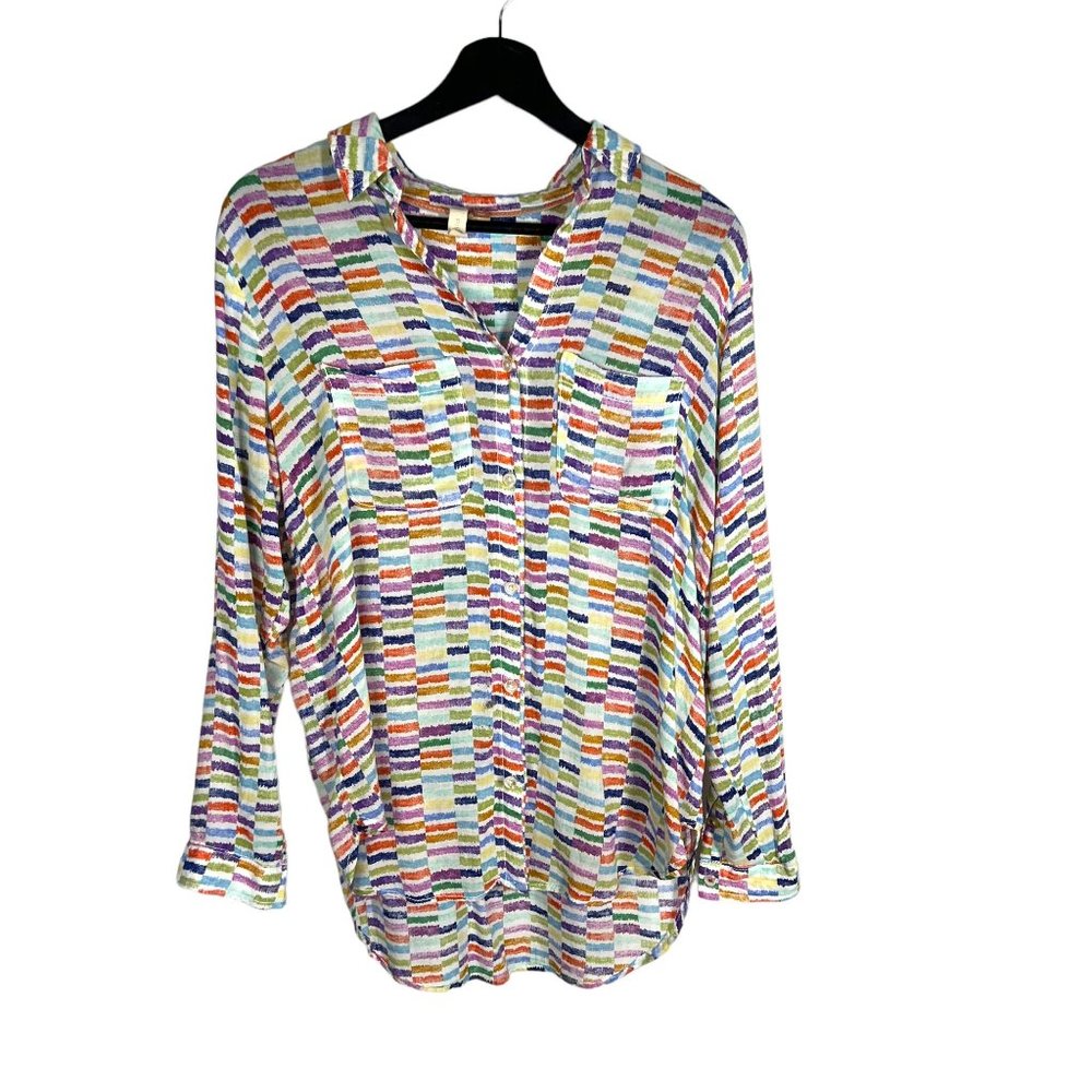 Pilcro & The Letterpress The Romy Relaxed Multicolor Long Sleeve Button Up Top X